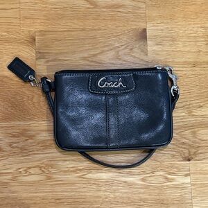 Coach Black Leather Wristlet with Silver Accents